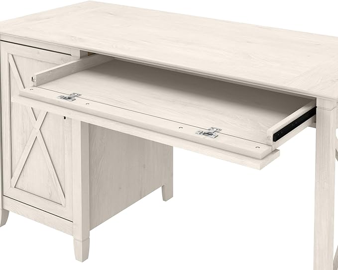 Bush Furniture Key West Computer Desk with Storage | Farmhouse PC Table for Home Office in Linen White Oak | 54W x 24D