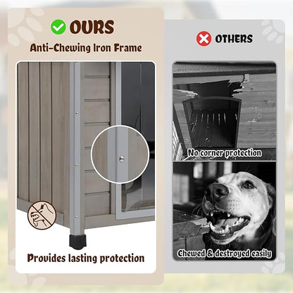 Outdoor Dog House Weatherproof, casa para Perros Wooden Medium-Large Breed with Anti-Chewing Iron Frame, Ventilated Window, Easy Clean and Assemble, 30.5" L x 37.4" W x39 H