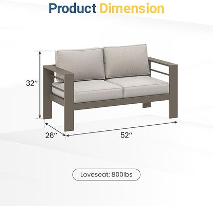 Wisteria Lane Patio Furniture Metal Loveseat, Metal Outdoor Chairs with Upgraded Cushions, All-Weather Outdoor 2 Seats Sofa Couch for Balcony, Garden, Deck, Backyard, Khaki