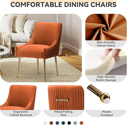 Dining Chairs, Accent Chairs Set of 6, Modern Upholstered Kitchen Dining Room Chairs with Gold Legs, Fabric Tufted Velvet Living Room Chairs for Reception Room Bedroom Guest Room (Orange)