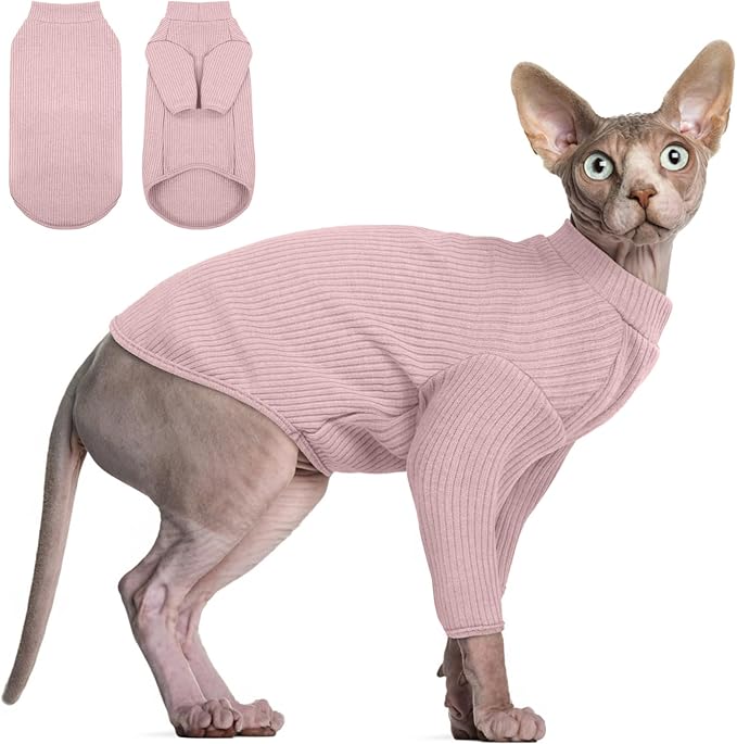 DENTRUN Sphynx Hairless Cats Shirt Pullover Kitten T-Shirts, Breathable Cat Wear Turtleneck Sweater Adorable Cat's Clothes Vest Pajamas Jumpsuit