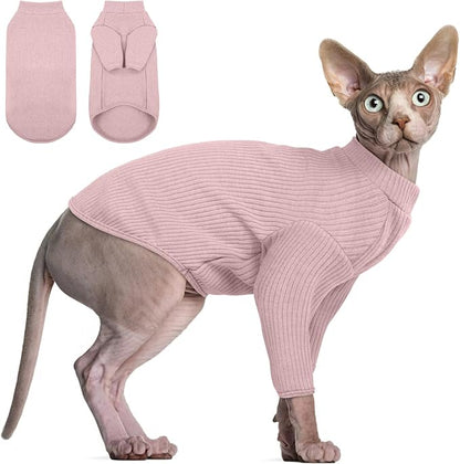 DENTRUN Sphynx Hairless Cats Shirt Pullover Kitten T-Shirts, Breathable Cat Wear Turtleneck Sweater Adorable Cat's Clothes Vest Pajamas Jumpsuit