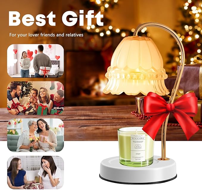 GEEZO Fragrance Candle Warmer Lamp，Electric Candle Warmer with Timer & Dimmer，Mom Christmas Birthday Gifts for Women, House Warming Gifts New Home Bedroom Decor