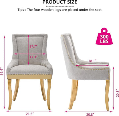 Luxury Fabirc Upholstered Dining Chairs Set of 6,Neutral Chenille Kitchen Room Chair with Nailhead Trim,6 Piece Modern Side Chairs for Dining Room,Living Room,Bar (Beige-Gold, Set of 6)