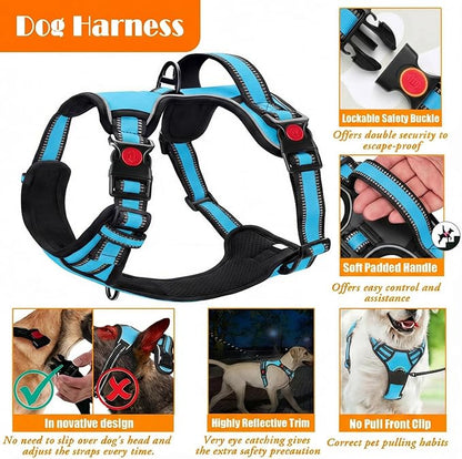 LOBEVE No Pull Dog Harness, Collar & Leash Set | Includes Dog Seat Belt, Collapsible Bowls & Poop Bag Dispenser. Ideal for Training, Walking, Hiking. Fits Small to Large Dogs(Blue-L)