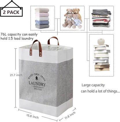 COMFY HOMI 2Pack 76L Laundry Basket & Hamper, Large Collapsible Waterproof Clothes Baskets with Handles, Freestanding Laundry Hampers for Bedroom Bathroom Dorm - 15.8x11.8x21.7 Inch - light grey