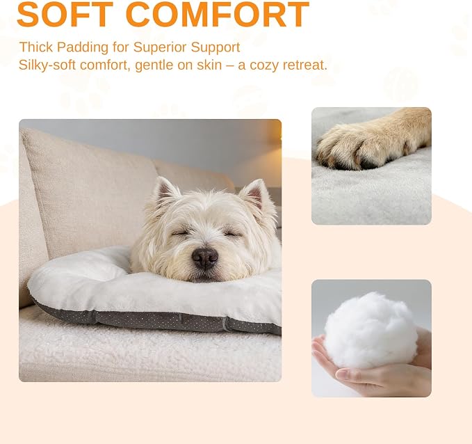 Washable Oval Dog Bed for Large Dogs, Silver-Tipped High-Resilience, Beige | Non-Slip Bottom Prevents Sliding, Soft Plush Short Fur, Machine Washable, Ideal for Crates/Apartments/Cozy Nooks,35"x22"x3.2"