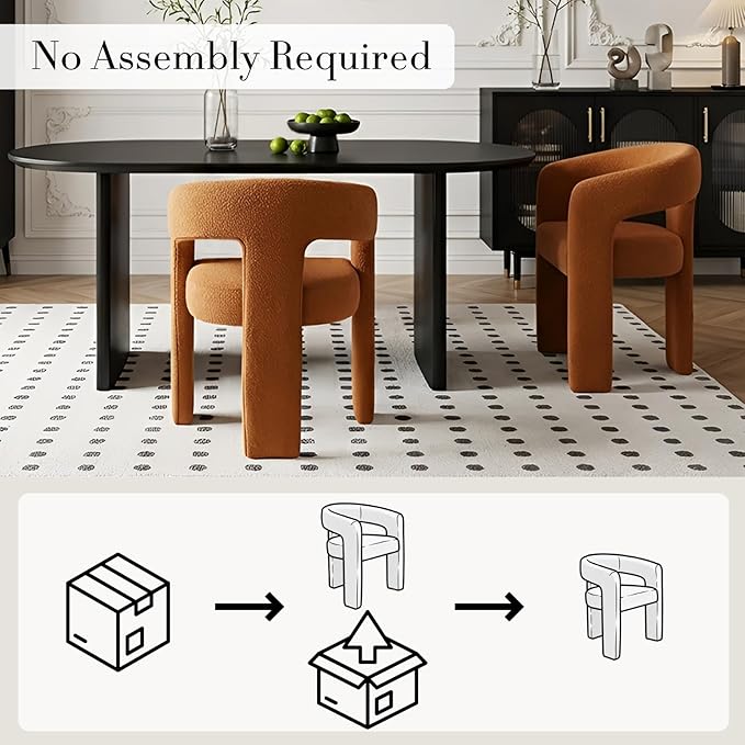 Modern Sherpa Dining Chairs Set of 4, Upholstered Barrel Chairs with Arms Comfy Accent Side Chairs for Living Room/Dining Room/Reception, Terra Cotta