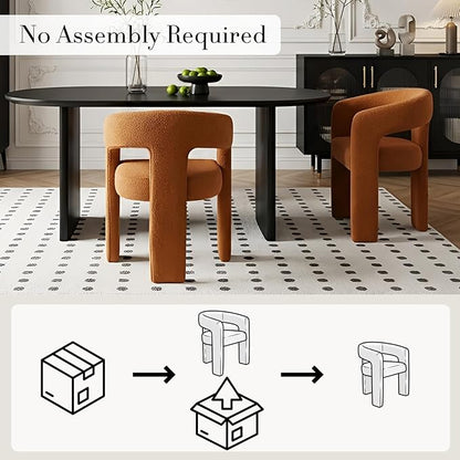 Modern Sherpa Dining Chairs Set of 6, Upholstered Barrel Chairs with Arms Comfy Accent Side Chairs for Living Room/Dining Room/Reception, Terra Cotta