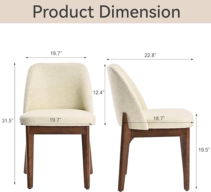 VKNOW Modern Dining Chairs Set of 4, Faux Leather Kitchen Chairs with Wood Legs, Upholstered Side Chair for Kitchen Dining Room, Beige