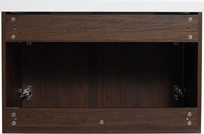 Goujxcy 30" Wall Mounted Bathroom Vanity with Sink, Modern Floating Bathroom Cabinet with White Resin Wash Basin & Storage Cabinet, Soft-Close Door Wood Hanging Bath Room Cabinet