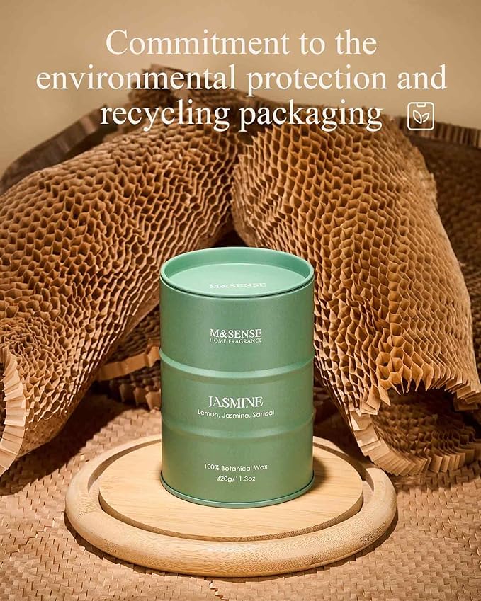 M&SENSE Jasmine Scented Candles Natural Non Toxic, Aromatherapy Candle for Stress Relief Meditation Relaxing, Housewarming Gifts for Women Men, 11.3oz 70 Hour Long Burning