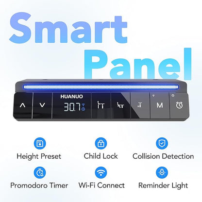 HUANUO One-Piece AI-Powered Electric Standing Desk, Smart APP, Work with Alexa & Google, Adjustable Height, 6 Memory Settings, Sedentary Reminder, Ergonomic Sit-Stand Desk, 32-inch, Light Walnut