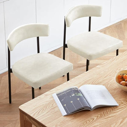 Beige Faux Leather Dining Chairs Set of 4, Armless Upholstered Kitchen Chair,Modern Dining Room Chair with Curved Backrest