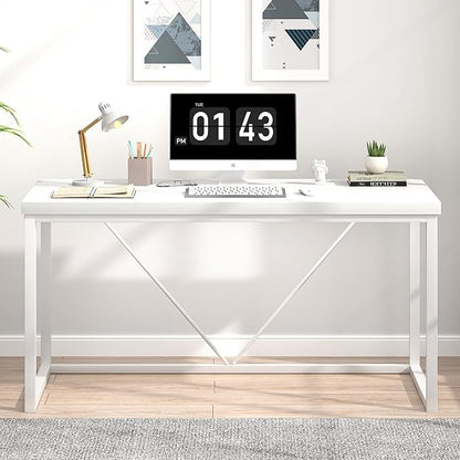 EXCEFUR Home Office Desk, Modern Wood Computer Desk, Wood Study Writing Table, Simple Gaming Executive Desk Workstation for Bedroom Living Room, White, 53 inch
