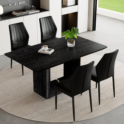 63" Modern Black Dining Table Set for 4 with Chairs, 5 Piece Rectangular Dining Room Table and 4 PU Leather Chairs, Kitchen Dining Set with Matte Wood Finish, Geometric Base, Easy Assembly