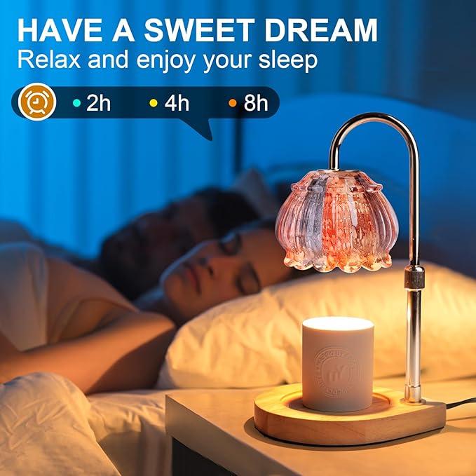 Candle Warmer Lamp with Timer, Adjustable Height Dimmable Candle Warmer Light, Gift for Women Glass Shade Electric Jar Candle Warming Lantern,Home Decor Cozy House Warming Gifts, White Orange