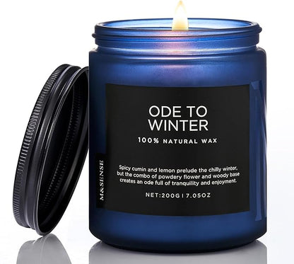 M&SENSE Ode to Winter Scented Candle for Home Natural Soy Wax Non Toxic Cotton Wick Winter Scent, 7.05oz Up to 50 Hours Burn Time Gifts for Christmas Holiday