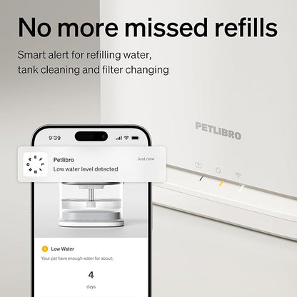 PETLIBRO Upgrade Cat Water Fountain, Dockstream 2 Smart App Monitoring Pet Water Fountain for Cats Indoor, 3L/101oz Cat Fountain Stainless Steel Tray for Drinking, 5G WiFi Auto Cat Water Dispenser Dog
