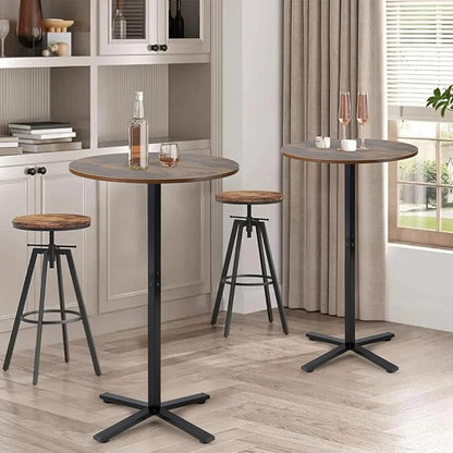 Round Dining Pub Table,Round Bistro Bar Table,23.8 Inch Top,41 Inch Height,Cross Base Suitable for Small Space for Bar and Café, Rustic Brown