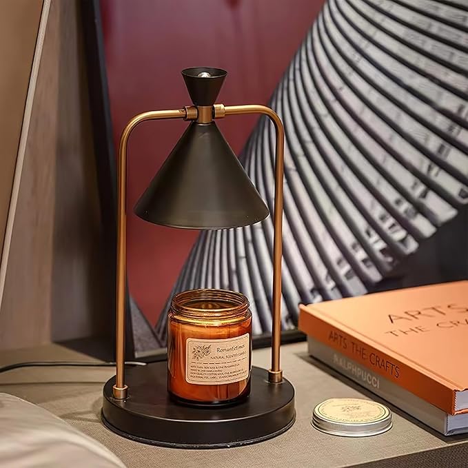 OurLeeme Candle Warmer Lamp - Dimmable Electric Candle Warmer Lamp with Timer Vintage Metal Candle Lamp for Jar Candles Aromatic candleholders for Home Decor (with 2 Bulbs, Black)
