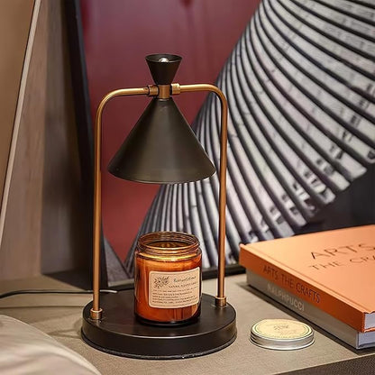 OurLeeme Candle Warmer Lamp - Dimmable Electric Candle Warmer Lamp with Timer Vintage Metal Candle Lamp for Jar Candles Aromatic candleholders for Home Decor (with 2 Bulbs, Black)