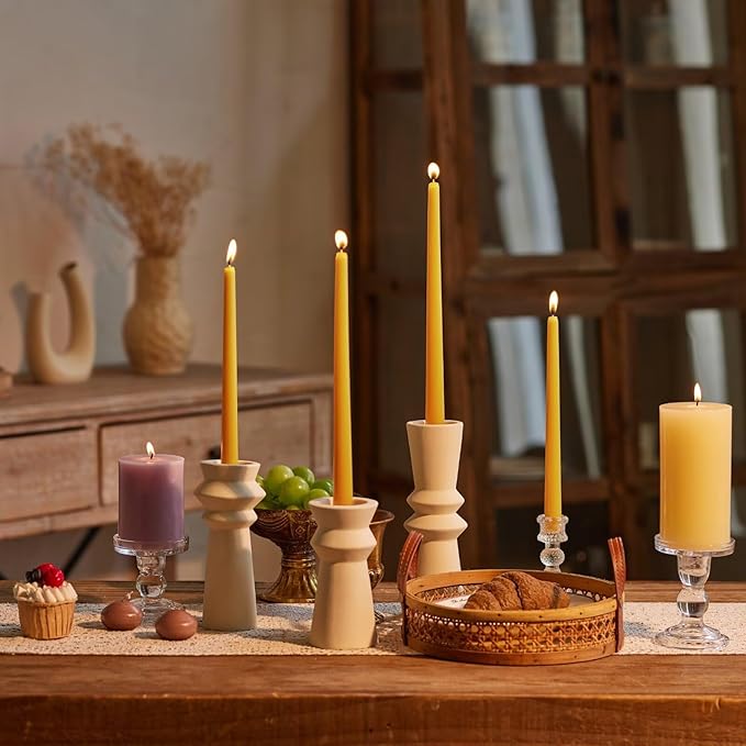 New Burning Formula Unscented Dripless 10-Inch Taper Candles Set of 12 - Lemon, for Wedding, Dinner - Smokeless, Long Burning - Hand Poured, Colored Tall Candlesticks - Limón