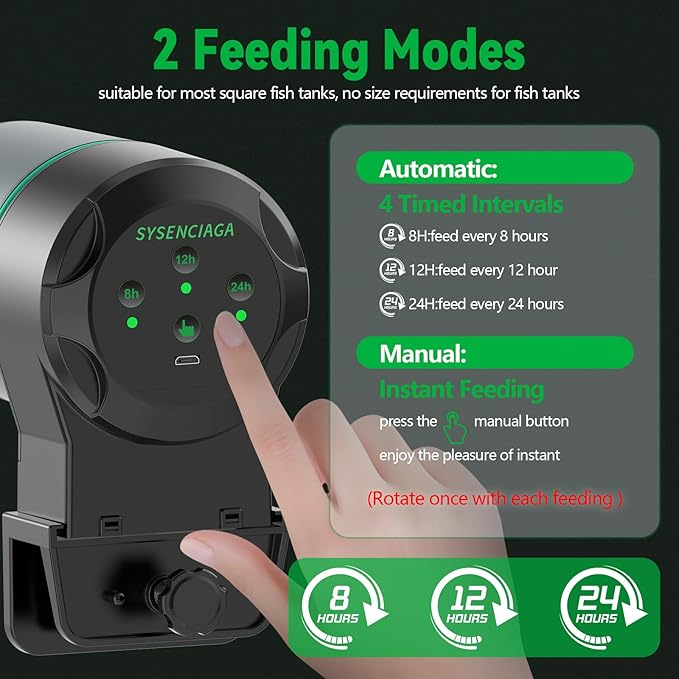 Automatic Fish Feeder for Aquarium, Auto Food Dispenser with Timer, 250 ml Fishs Feeder for Pellets Granules & Strips, Automatic Fish Dispenser for Small Tank, Big Aquariums & Pond