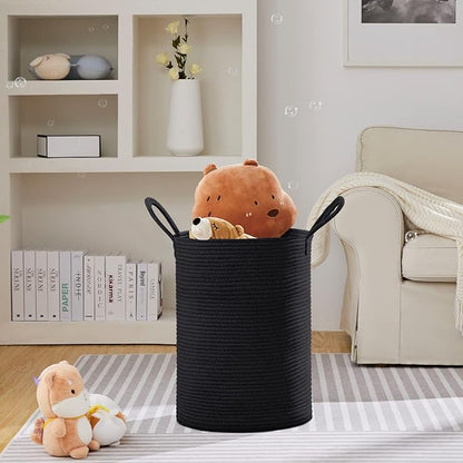 VIPOSCO Large Laundry Hamper, Tall Woven Rope Storage Basket for Blanket, Toys, Dirty Clothes in Living Room, Bathroom, Bedroom - 72L Black