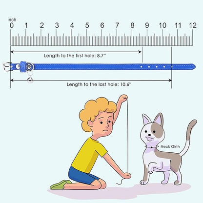PUPTECK 2 PCS Soft Genuine Leather Cat Kitten Collar with Bells Adjustable for Girl Boy Cats Puppy - Pale Turquoise, Navy Blue