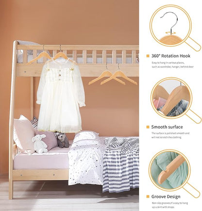 Nature Smile Juniors Preteen Older Children Wooden Coat Hangers 14 Inches Wood Dress Shirt Jacket Hangers with Anti-Rust Hook (20 Pack Natural)