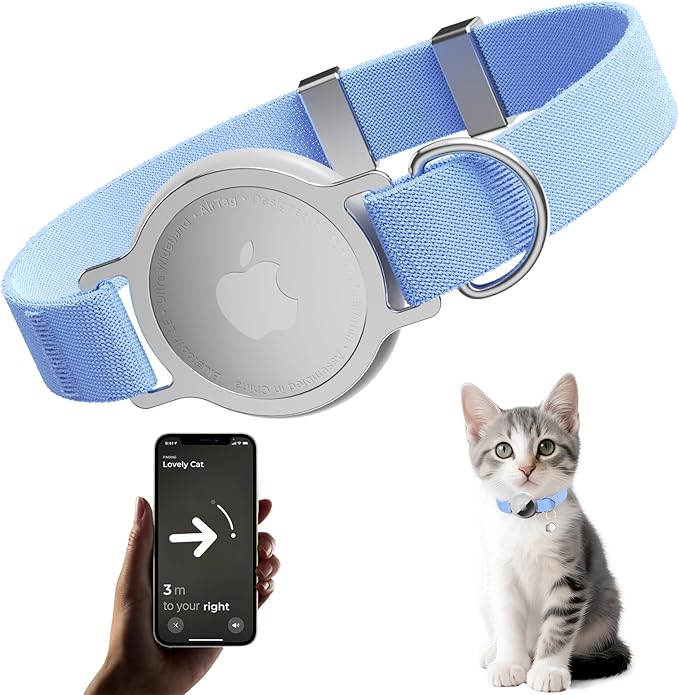 AirTag Cat Collar, Ultra Elastic Cat Tracker Collar, Airtag Holder Compatible with Apple Air Tag, [Lightweight & Scratch Resistant] Adjustable Stepless GPS Pet Collar for Cats Kittens, Blue
