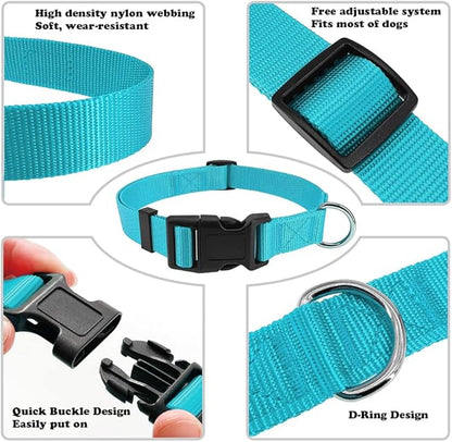 Dog Collar Light Blue Basic Dog Collars with Breathable Quick Release Nylon Pet Collar for Puppy Small Medium Large Dogs Boy