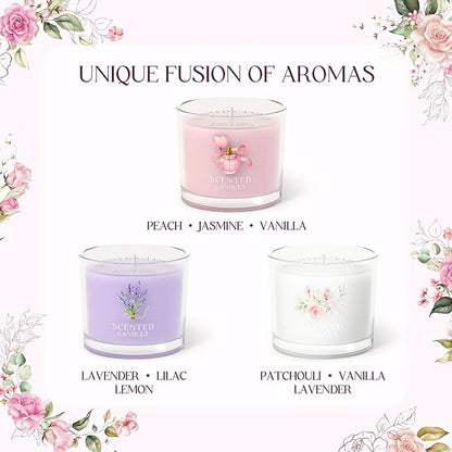 Scented Candles, Scented Candle Gift Set for Stress Relief, 3 Votive Candles for Women and Men, Birthday Candle Gifts for Women, Christmas Candles for Women (Pink + Purple + White, 7 oz)