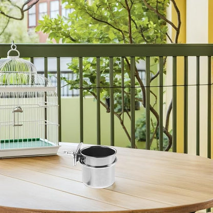 Stainless Steel Parrot Feeding Bowls with Clamp Holder, Cage Hanging Coop Cups 4.4cm 5.5cm for Budgie Cockatiel Bird Cage Accessories