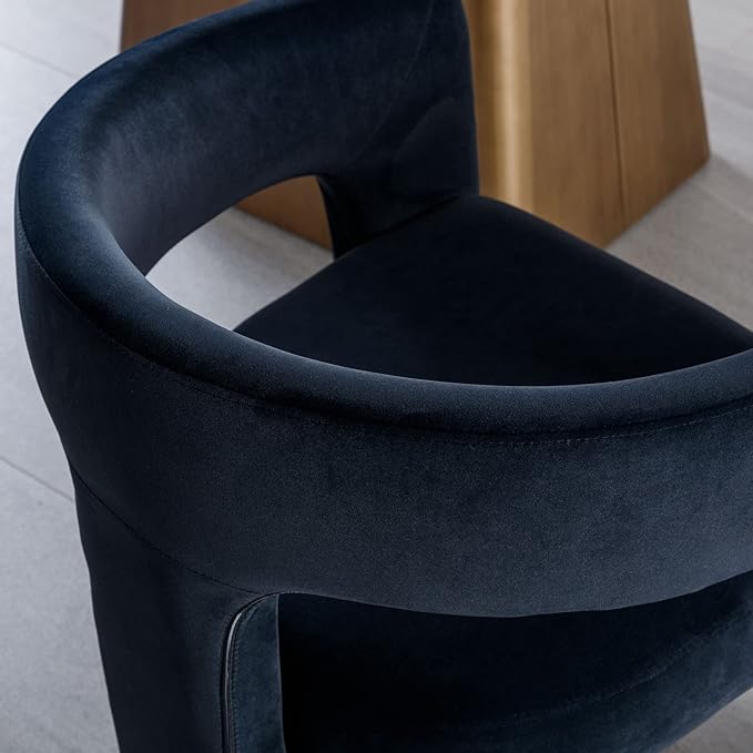 Set of 2 Modern Velvet Fabric Upholstered Dining Chairs with Open-Back, Cute Barrel Side Chairs Kitchen Armchair Accent Chairs for Dining Room Bedroom, Black