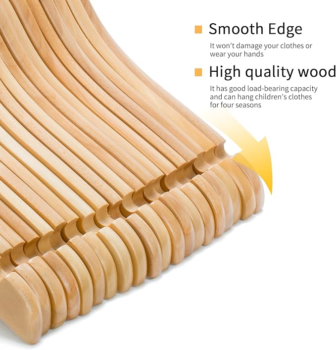 Nature Smile Juniors Preteen Older Children Wooden Coat Hangers 14 Inches Wood Dress Shirt Jacket Hangers with Anti-Rust Hook (20 Pack Natural)