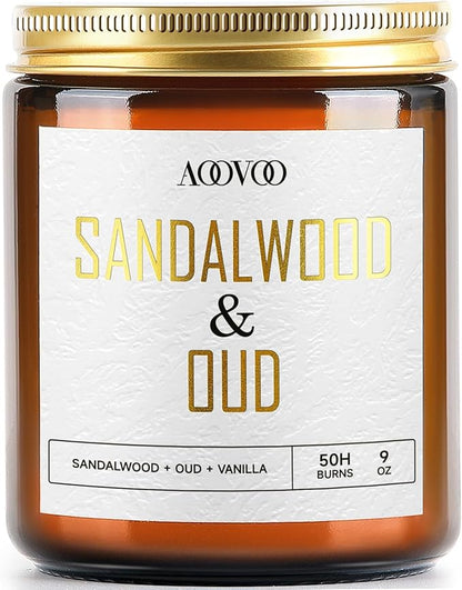 AOOVOO Sandalwood Oud Candle - Sandalwood Candle, Scented Candles, Soy Candles for Home Scented, 9oz