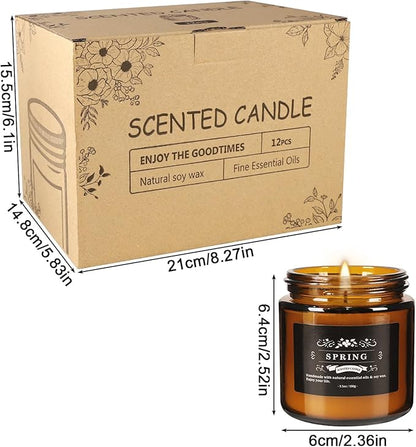 Scented Candle Set 12 Pack, Candle for Home Scented, Odor Eliminating, Stress Relief, Long Lasting Soy Wax Gift Set