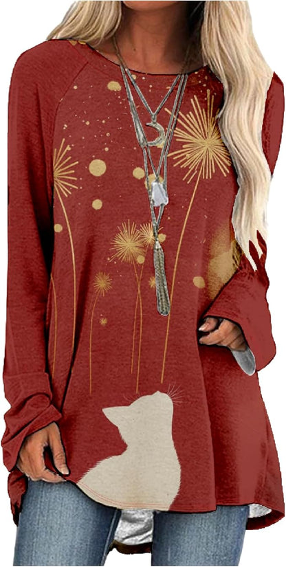 MARSVOVO Women Novelty Graphic Plus Size Sweater Crewneck Long Sleeve Cute Printed Loose Fit Casual Fall Sweaters Top