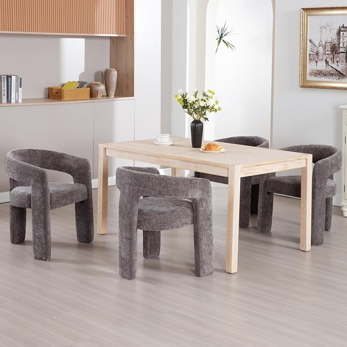 Modern Chenille Dining Chairs Set of 2, Upholstered Barrel Chairs with Arms Comfy Accent Side Chairs for Living Room/Dining Room/Reception, Charcoal Black