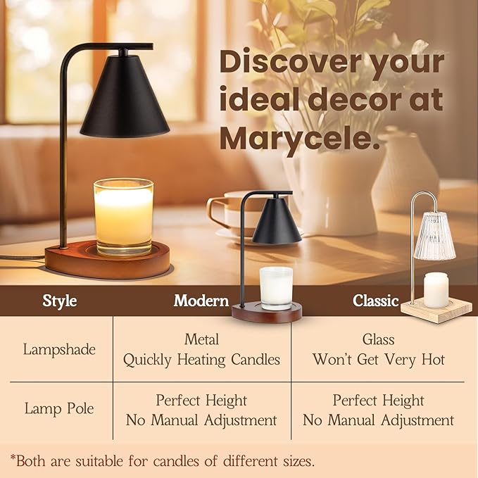 Marycele Candle Warmer Lamp with Timer Black, Birthday Gifts for Women Men, House Warming Gifts New Home Decor Aesthetic Black Walnut, Electric Dimmable Wax Melt Warmer for Jar Candles