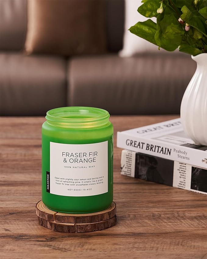 M&SENSE Fir & Orange Large Candle for Home Scented 19.4oz 110 Hour Clean Non Toxic Long Lasting Organic Natural Soy Wax Highly Scented Holiday Candle Gifts for Home Decor