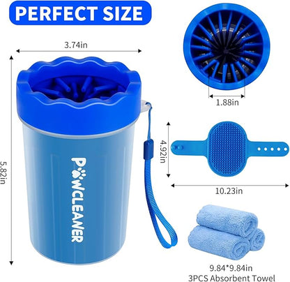 Professional 7 in 1 Dog Paw Cleaner for Dogs - Includes 1 Portable Paw Washer, 1 Bath Brush, 2 Dog Toothbrushes and 3 Absorbent Towels Note: Fits Paws 1.5 to 2.5 Inches Wide (Medium, Navy Blue)