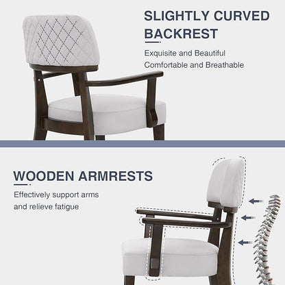 Modern Wood Dining Chairs with Arms, Velvet Upholstered Kitchen Chairs with Black Hardwood Legs & Open Curved Backrest, Accent Chairs 350 LBS Capacity, Grey