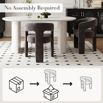 Modern Chenille Barrel Dining Chair Upholstered Fabric Dining Room Chair with Arm Comfy Accent Side Chair for Kitchen/Living Room/Reception, Charcoal Black, 1 PC