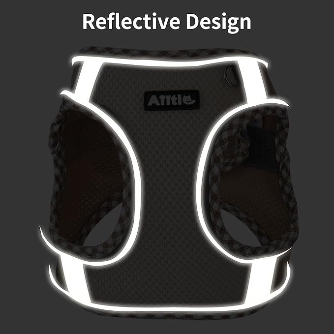 AIITLE Teacup Puppy Harness with Leash - Adjustable Soft Vest with Magic Tape & Reflective Safety Strips, Easy-Put-On for Poodles, Pomeranians - Gym, Hiking, Travel (Black, S)
