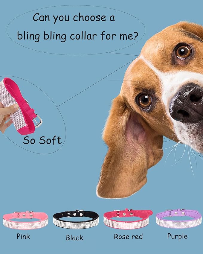 Bling Dog Collar for Small Medium Large Dogs, Rhinestone Dog Collars for Girl and boy Dog, Diamond Puppy Collars, Adjustable Leather Suede SOFE Cat Collar (M(13"-15.4"/33CM-39CM), Pink1)