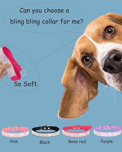 Bling Dog Collar for Small Medium Large Dogs, Rhinestone Dog Collars for Girl and boy Dog, Diamond Puppy Collars, Adjustable Leather Suede SOFE Cat Collar (M(13"-15.4"/33CM-39CM), Pink1)