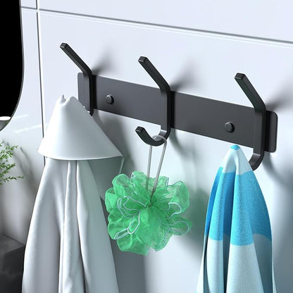 VAEHOLD Coat Hooks Wall Hook for Hanging Clothes Robes Towels Hats Heavy Duty Coat Hanger Coat Rack Wall Mount with 3 Hooks - Black